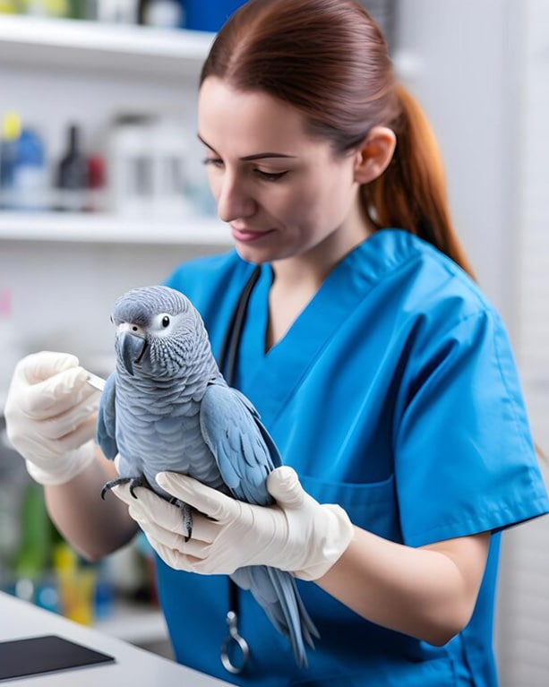 vet holds a parrot